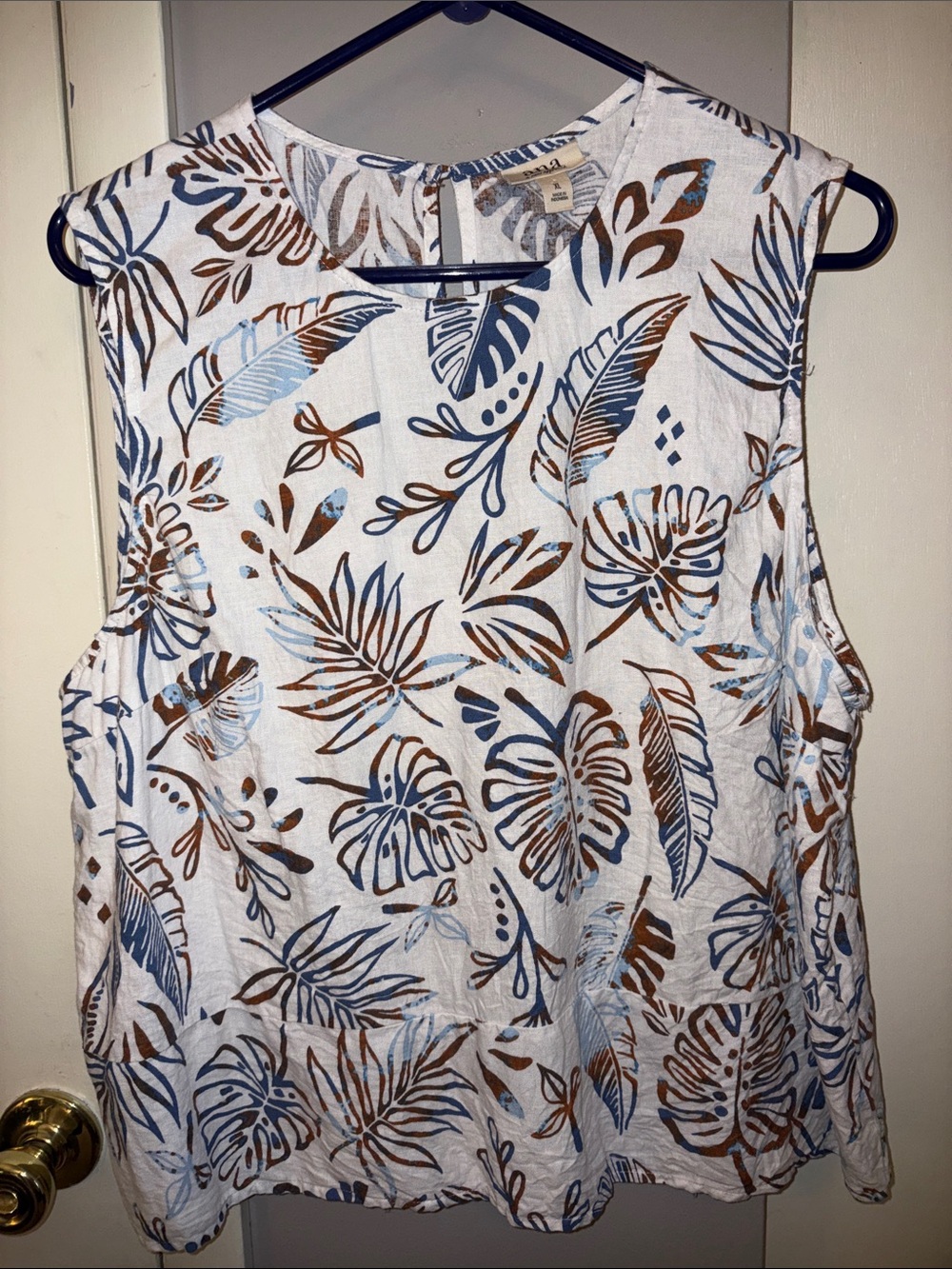 a.n.a White Tank Top with Blue and Brown Tropical Leaf Print